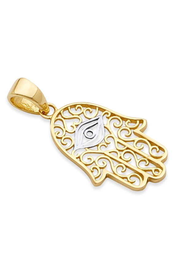 14k Genuine Two Tone Gold Hamsa Charm Pendant (Size : 21 x 11 mm)