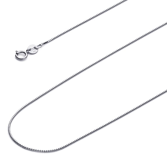 White Splod 14k Genuine White Gold Solid 0.5mm Box Link Chain Necklace with Spring ...