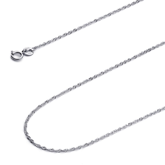 14k Genuine White Gold Solid 1mm Singapore Chain Necklace with Spring Ring Clasp - 16"