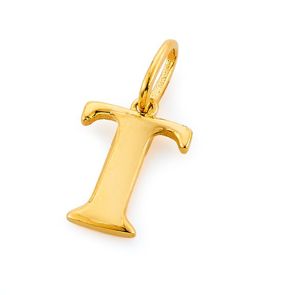 14k Genuine Yellow Gold Initial Charm Pendant T