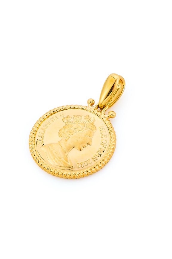 14k Genuine Yellow Gold Queen Elizabeth Charm Pendant