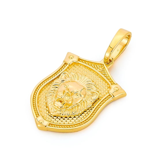 14k Genuine Yellow Gold Shield with Lion Face Charm Pendant