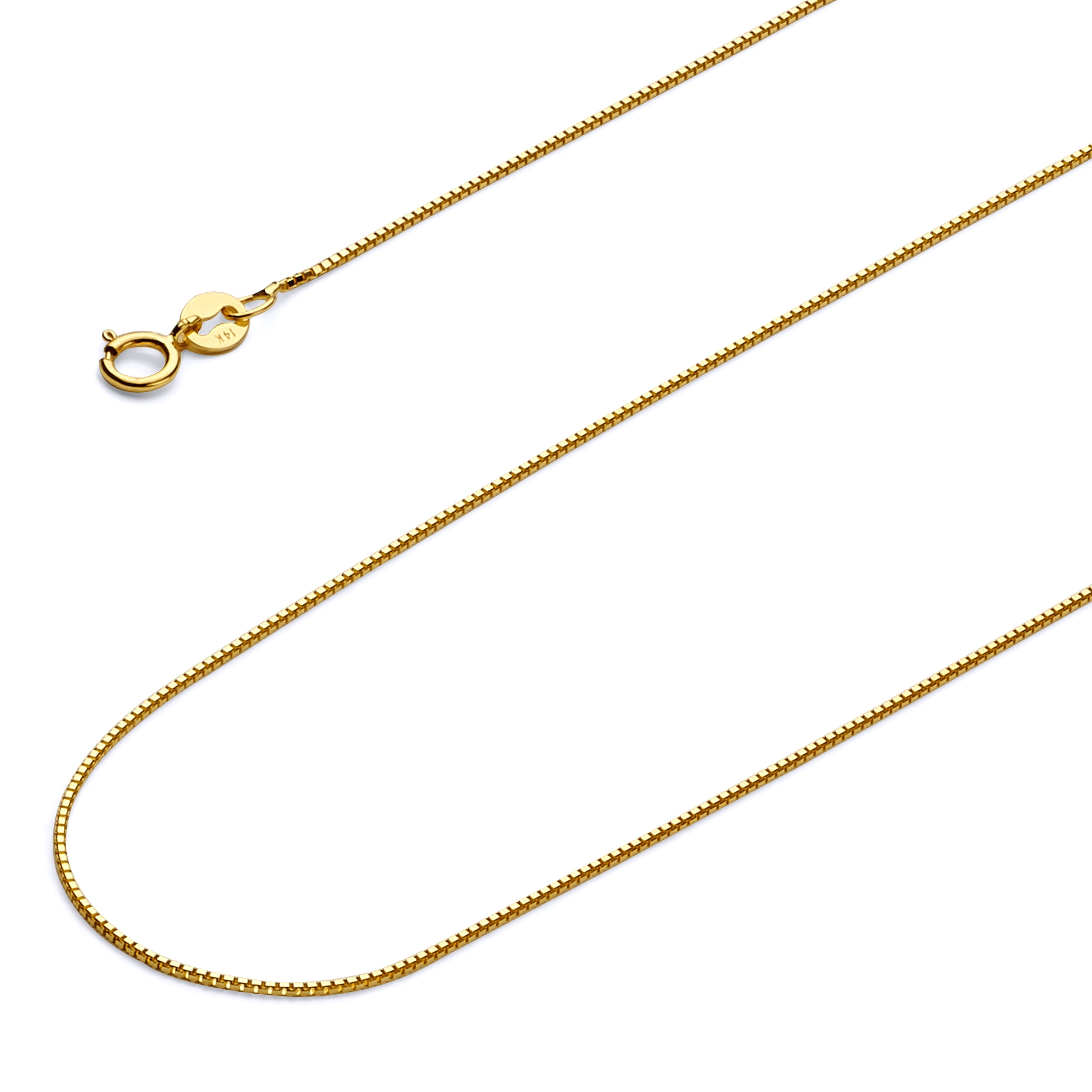 14k Genuine Yellow Gold Solid 0.5mm Box Link Chain Necklace with Spring ...