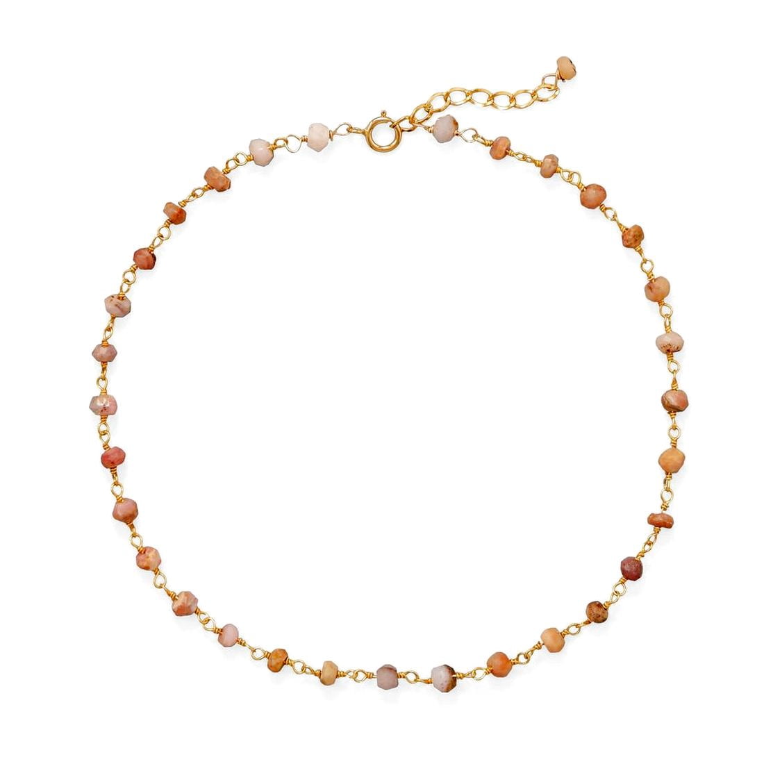 14k Gld Plated 14/20 Gold Filled 925 Sterling Silver Pink-Opal Anklet Chain Spring-Ring Extention Ronde Anklet for Women