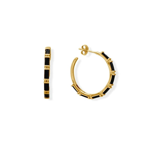 14k Gld Plated 925 Sterling Silver Black-Baguette CZ 3/4 Hoop Earrings Post Back Bold Black-2.5mm X 5mm Hoop Earring for