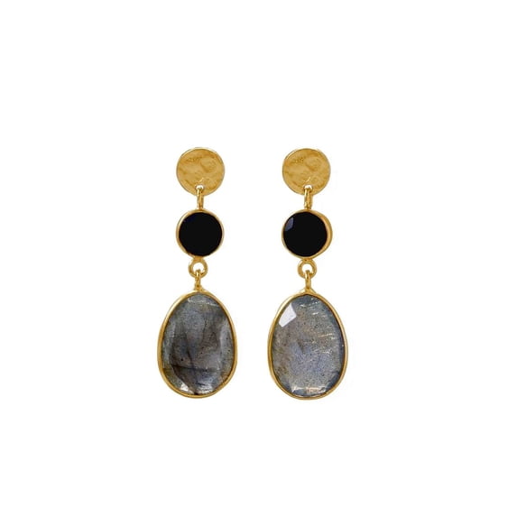 14k Gld Plated 925 Sterling Silver Black-Onyx and Labradorite Post Earring Earrings 6mm 14.7mm X 11.2mm Stud Earring for