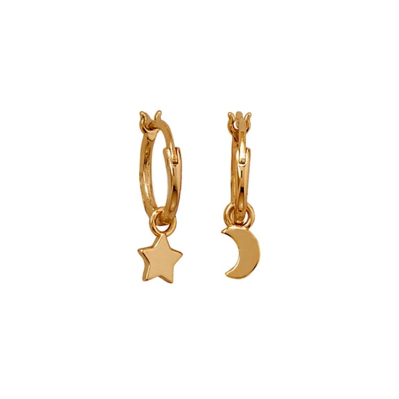 14k Gld Plated 925 Sterling Silver Celestial Moon and Star Charm Hoop Earrings 1mm X 11mm Click Charms Measure 5. Hoop E