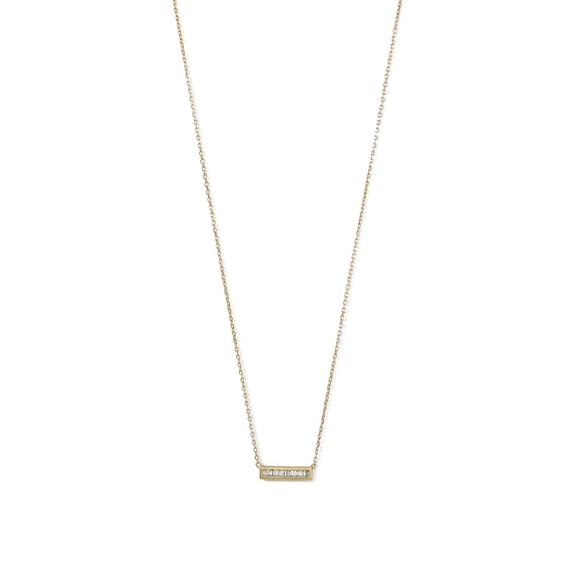 14k Gld Plated 925 Sterling Silver Mini CZ Bar Necklace 16+2 Inch Extention Cable Chain 9 Bezel Set Eme Chain Necklace f
