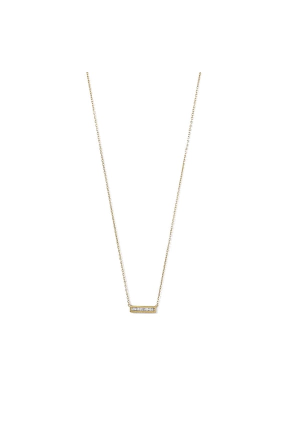 14k Gld Plated 925 Sterling Silver Mini CZ Bar Necklace 16+2 Inch Extention Cable Chain 9 Bezel Set Eme Chain Necklace f