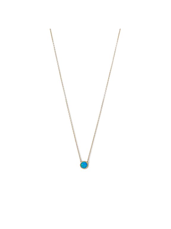 14k Gld Plated 925 Sterling Silver Mini Simulated Blue-Opal Necklace 16+2 Inch Extention Cable Chain Lo Chain Necklace f
