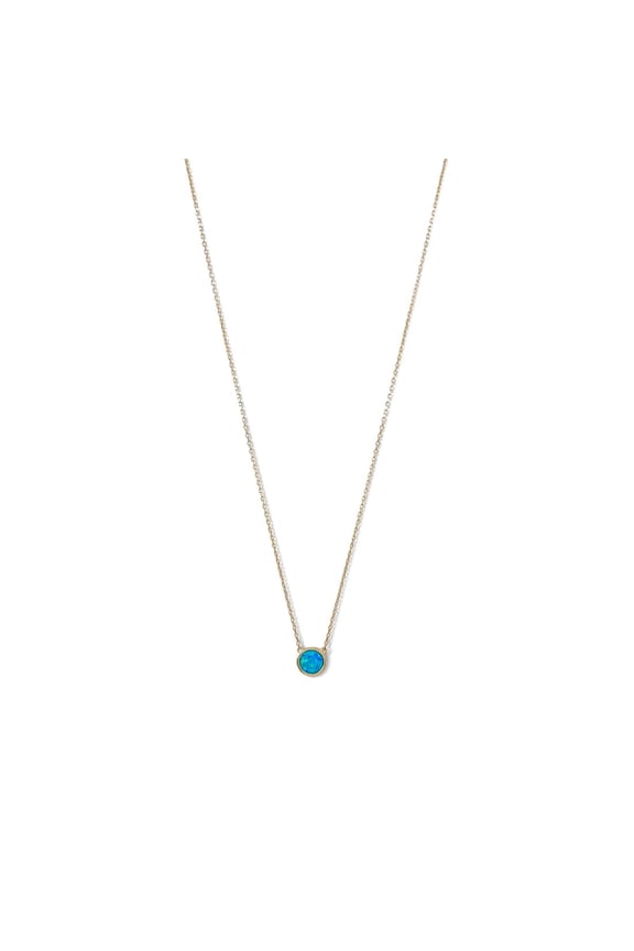 14k Gld Plated 925 Sterling Silver Mini Simulated Blue-Opal Necklace 16+2 Inch Extention Cable Chain Lo Chain Necklace f