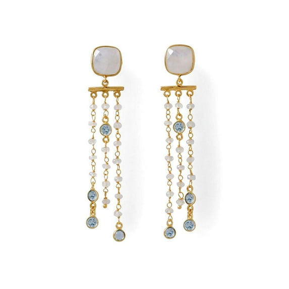 14k Gld Plated 925 Sterling Silver Rainbow Celestial Moonstone Post Earrings Chandelier Style Full Hanging Length Stud E