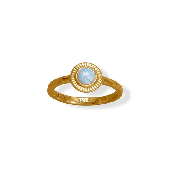 14k Gld Plated 925 Sterling Silver Round Simulated Opal Ring a 2.2mm Wide Band 5mm Blue-Simulated Setti Ring for Women a