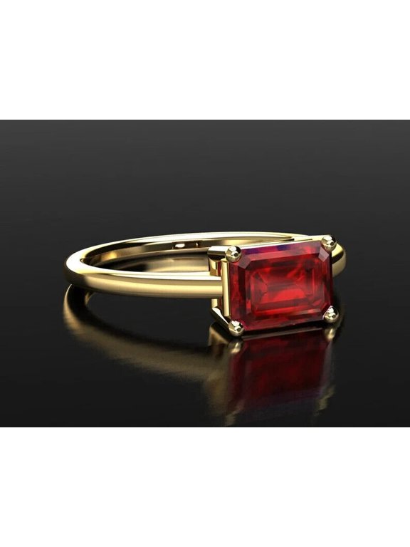 14k Gold 1.90 ct Natural Emerald Cut Ruby Gemstone Thin Band Wedding Ring