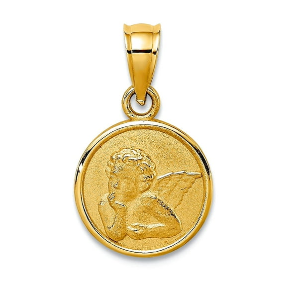 14k Gold 10mm Religious Guardian Angel disk Pendant Necklace Engraved Pendant for Women - 1.0 Grams