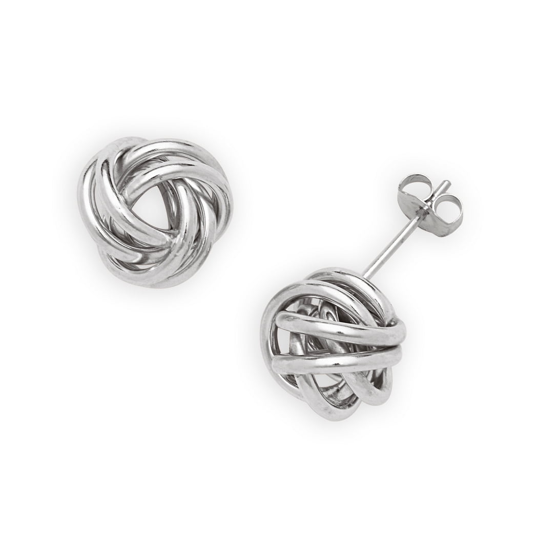 14k Gold 10mm Wire Love-knot Stud Earrings White Gold Stud Earring for Women