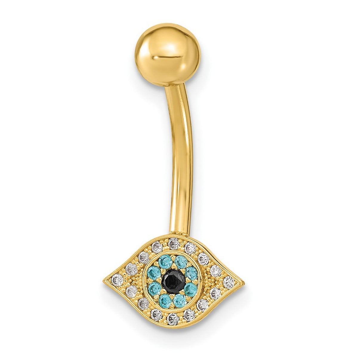 14K Gold 14 Gauge Eye CZ Belly Navel Ring Body Jewelry 14K Gold 14 Gauge Eye CZ Belly Navel Ring Body Jewelry
