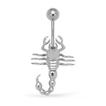 14k Gold 14-gauge Scorpion Drop Body Jewelry Belly Ring (15mmx30mm) (White Gold) Body Piercing Ring for Women