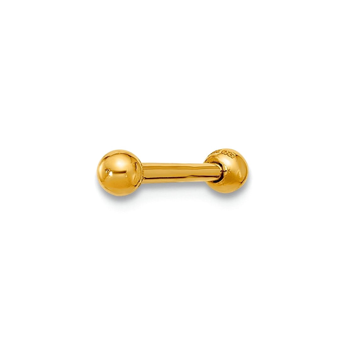 14k Solid Yellow Gold 16 Gauge Polished 2.5mm Ball Bar Labret Stud Body Piercing Stud for Women
