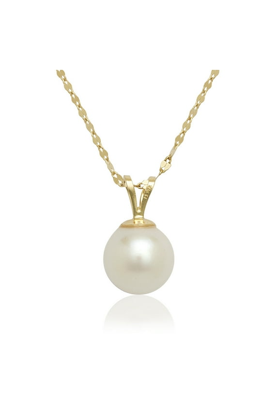 14k Gold 16 Inch 8 8.5 mm Freshwater Cultured Pearl Solitaire Pendant Necklace Yellow Gold Jewelry for Women