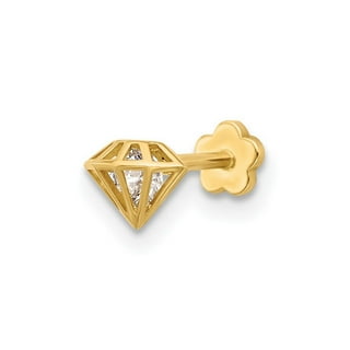 14K Gold 18 Gauge Polished CZ 3D Diamond Shaped Cartilage Body Jewelry 14K Gold 18 Gauge Polished CZ 3D Diamond Shaped Cartilage Body Jewelry