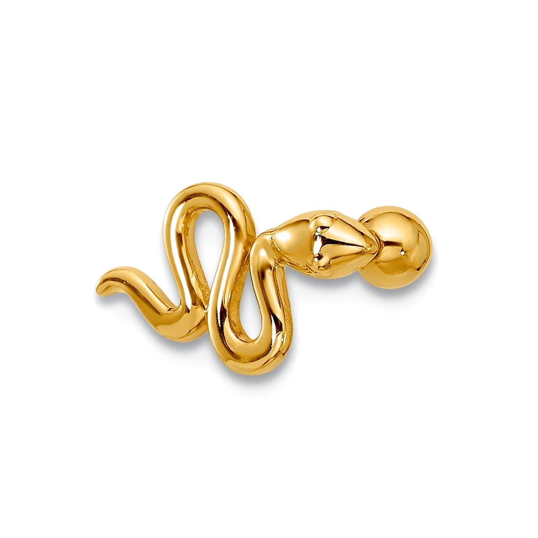 14k Solid Yellow Gold 18 Gauge Polished Snake Cartilage Stud 10.2mm Long Body Piercing Stud for Women
