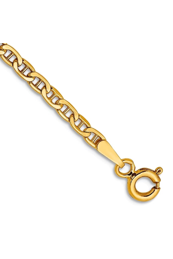 14k Gold 2.4mm Semi-solid Nautical Ship Mariner Anchor Chain Anklet 9 Inch Anklet for Women and Men