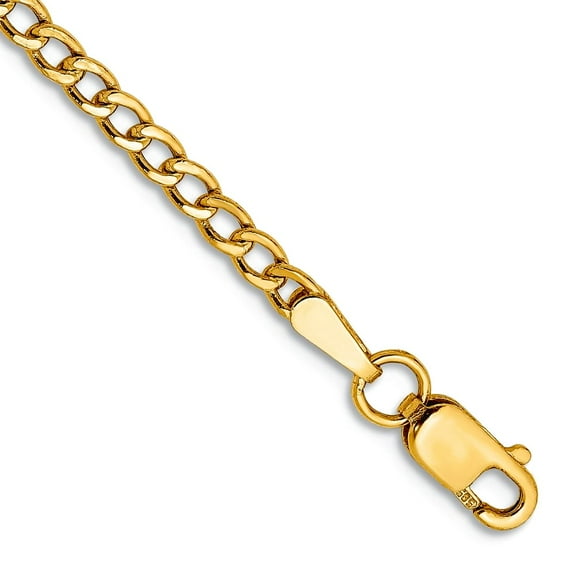 14k Yellow Gold 2.5mm Semi-solid Curb Link Chain Bracelet 9 Inch Link Bracelet for Women and Men
