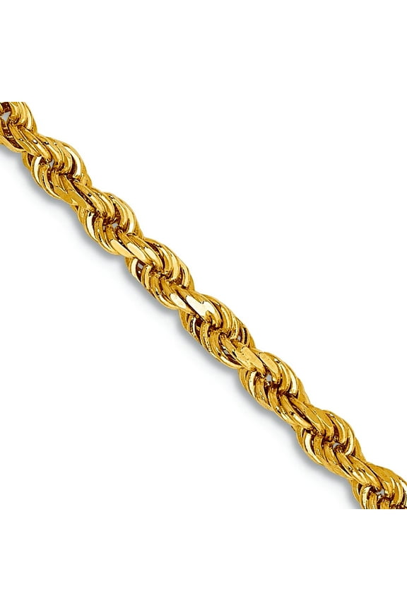 14k Gold 2.5mm Semi-solid Sparkle-Cut Rope Chain Necklace 16 Inch Chain Necklace for Women and Men