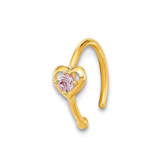 14k Gold 22 Gauge Hoop With Love Heart Cubic Zirconia Nose Ring Body Jewelry 4.19mm Wide Statement Ring for Women