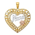 thumbnail image 1 of 14k Gold 27mm Nana With Pink Flower In Sparkle-Cut Love Heart Pendant Necklace Cut-out / Tri-color Pendant for Women, 1 of 2