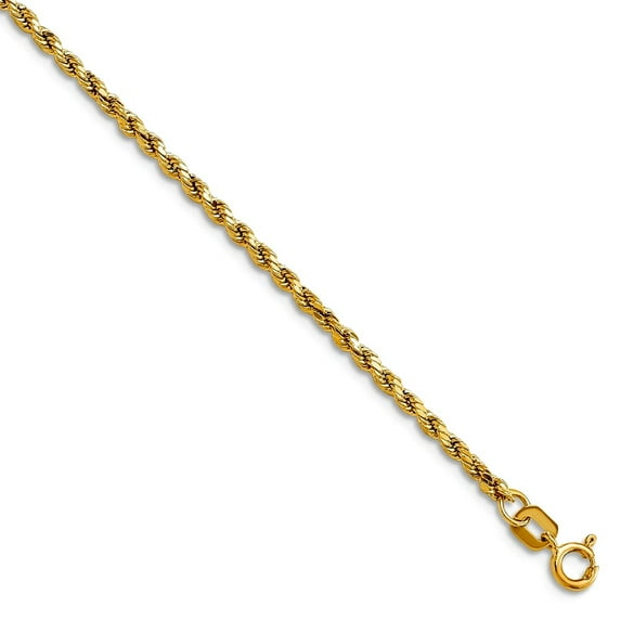 14k Gold 2mm Semi-solid Sparkle-Cut Rope Chain Bracelet 7 Inch Link Bracelet for Women and Men