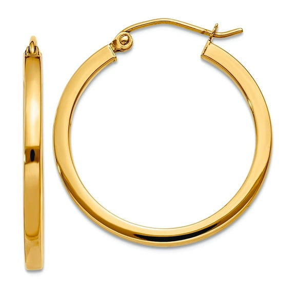 14k Solid Yellow Gold 2mm Square Tube Hoop Earrings 25x25mm Wide 2mm Thick Hoop Earring for Women