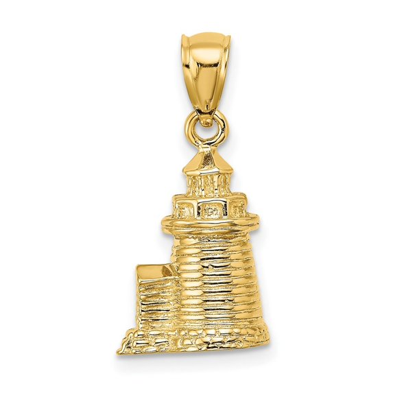 14k Gold 3-d Brant Point Lighthouse Nantucket Harbor Ma Charm 21.53x11.25mm Wide 7.5mm Thick Pendant Necklace for Women