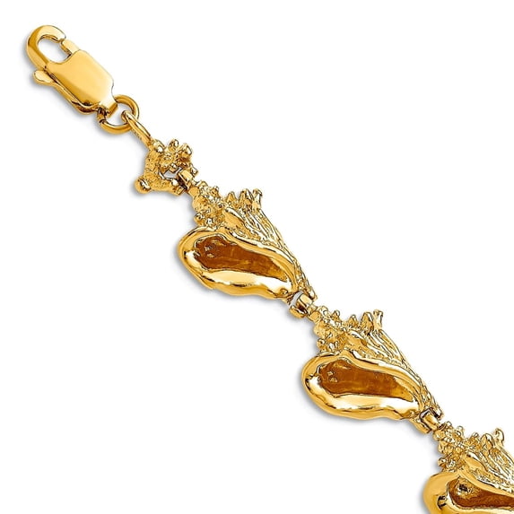 14k Gold 3-d Conch Shell Link Bracelet 7.25 Inch 9.5mm Wide Link Bracelet for Women