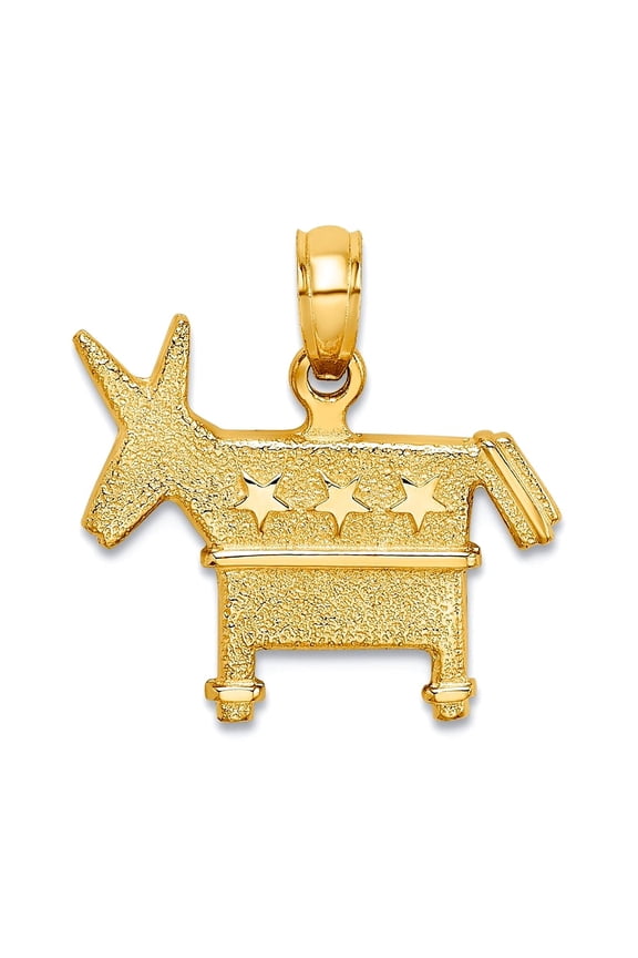 14k Gold 3-d Democratic Donkey With Stars Textured Charm 14.24x18.35mm Wide 2.35mm Thick Pendant Necklace for Women
