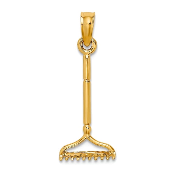 14k Gold 3-d Landscape Rake Garden Tool High Polish Charm 17.2x8.9mm Wide 1.65mm Thick Pendant Necklace for Women