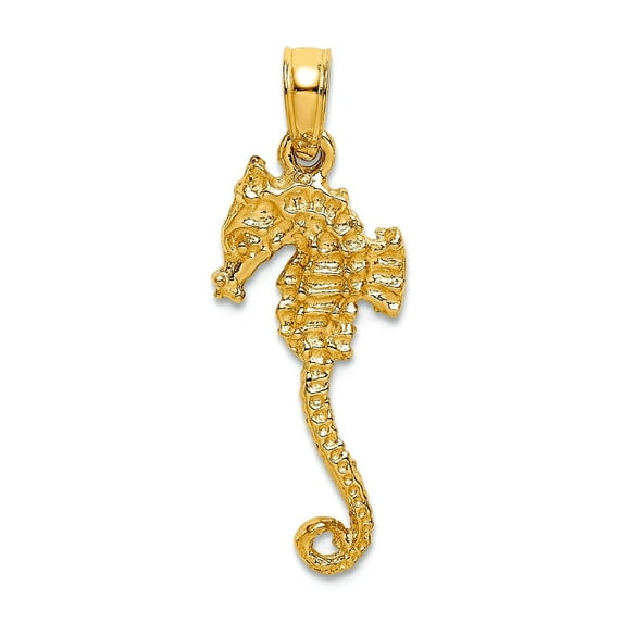 14k Gold 3-d Seahorse Textured Thin Tail Charm 25x9mm Wide 2.25mm Thick Pendant Necklace for Women
