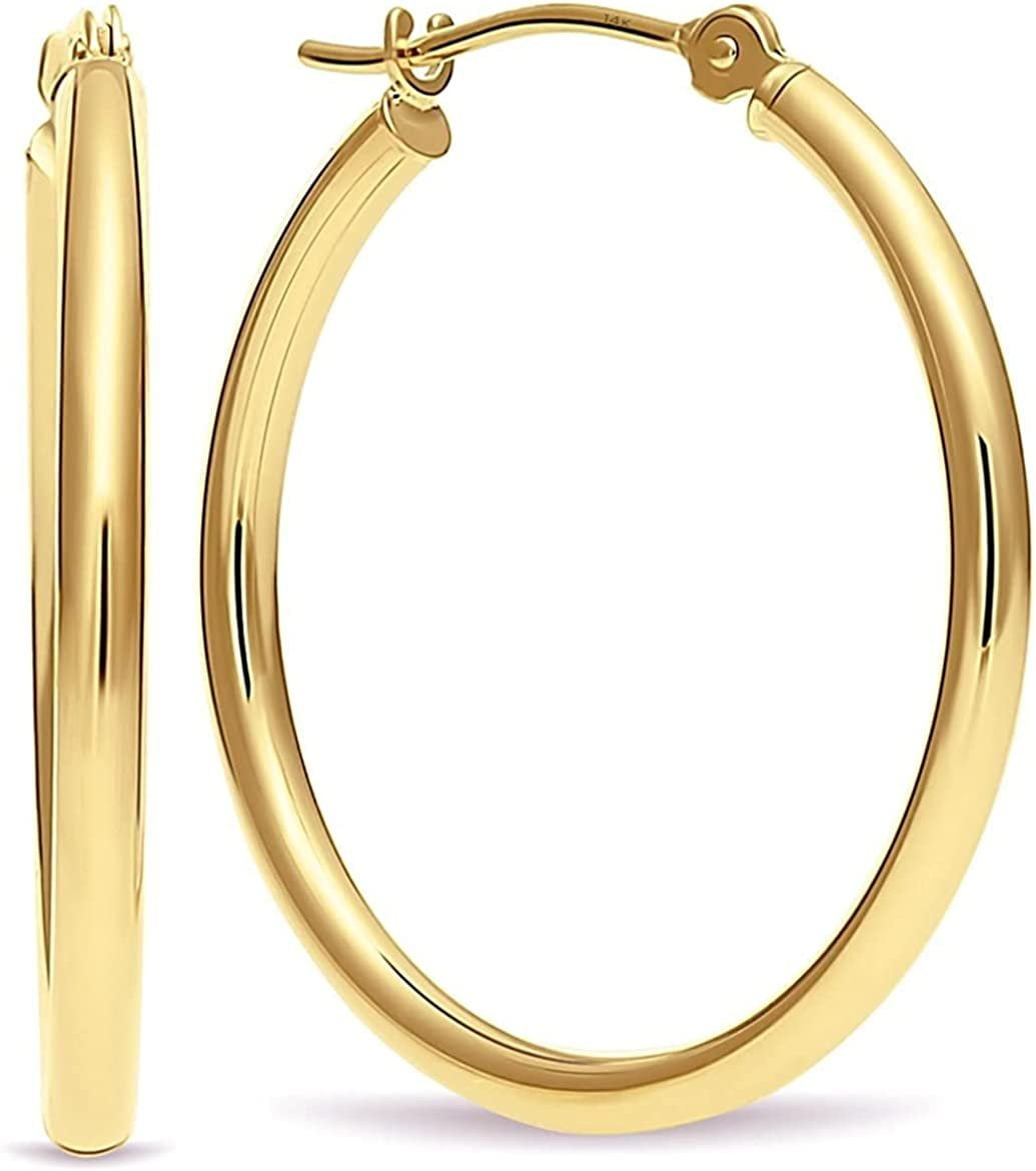 14k Gold 35mm Polished Fine Hoop Earrings 1.4" Diameter Yellow Gold