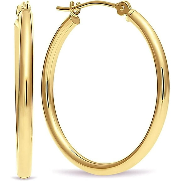14k Gold 35mm Polished Fine Hoop Earrings 1.4" Diameter Yellow Gold