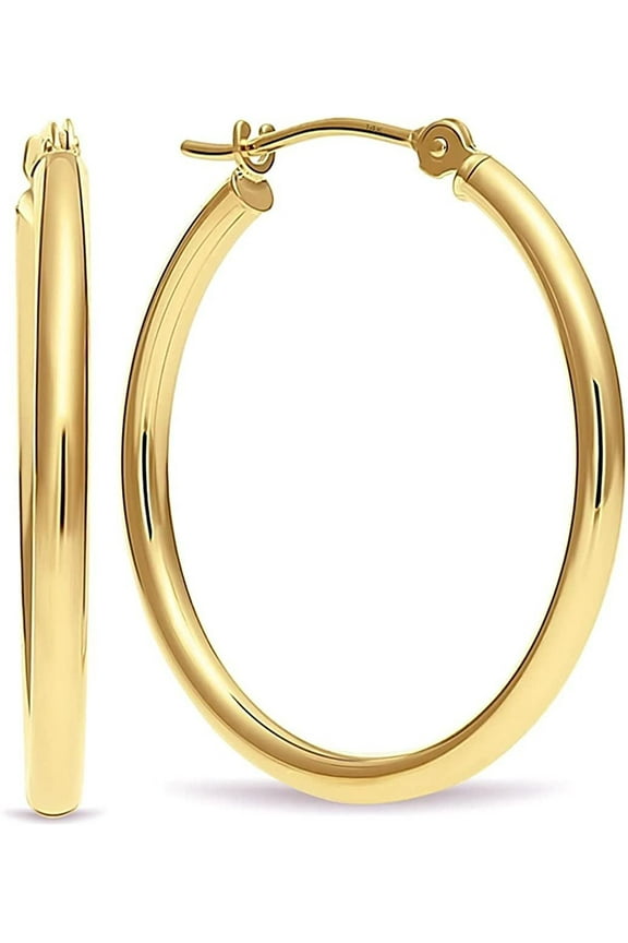 14k Gold 35mm Polished Fine Hoop Earrings 1.4" Diameter Yellow Gold