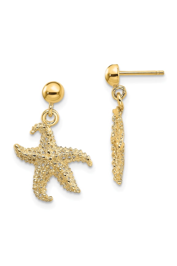 14K 3D Starfish Post Dangle Earrings TE863