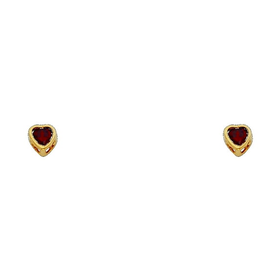 14k Gold 3mm Love Heart Cubic Zirconia Bezel Screw Stud January Birthday Earrings Stud Earring for Women
