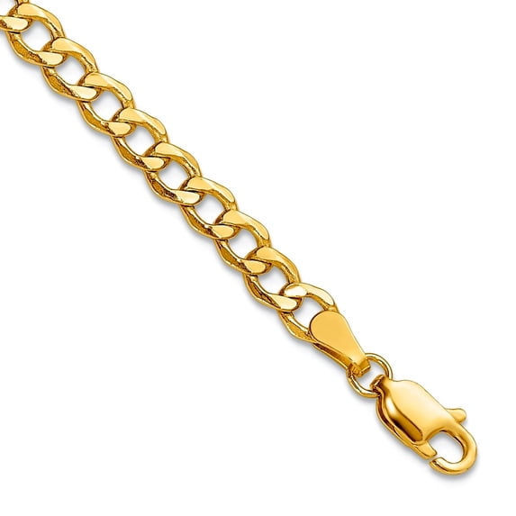 14k Gold 4.3mm Semi-solid Curb Chain Anklet 10 Inch Anklet for Women and Men - 3.1 Grams