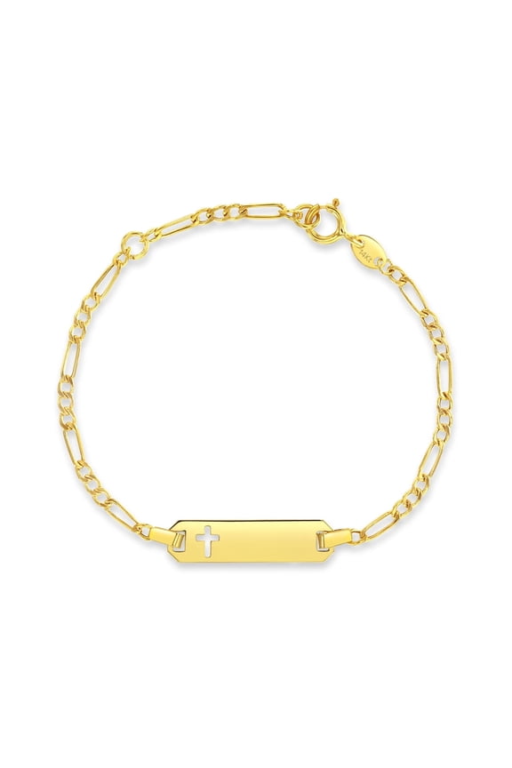 14k Gold 4.5"-5.5" Cross Cutout Tag ID Baby / Toddler / Kids Bracelet