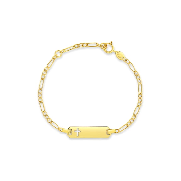 14k Gold 4.5"-5.5" Cross Cutout Tag ID Baby / Toddler / Kids Bracelet