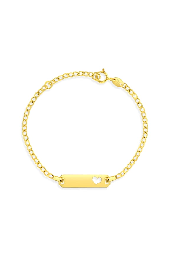 14k Gold 4.5"-5.5" Heart Cut Out ID Bracelet Baby / Toddler Bracelet Curb Chain