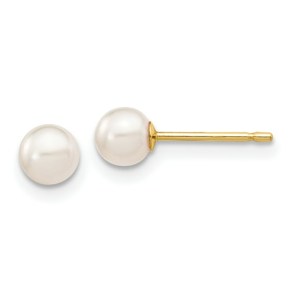 14k Gold 4-5mm Round White Saltwater Akoya Cultured Pearl Post Earrings