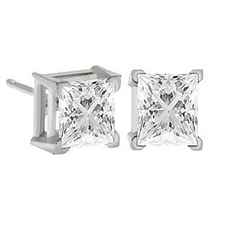 14k Gold 4 Prong Princess Cut Diamond Stud Earrings .33 ct. tw