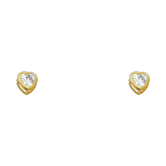14k Gold 4mm Cubic Zirconia Love Heart Bezel Screw Stud April Birthday Earrings Stud Earring for Women